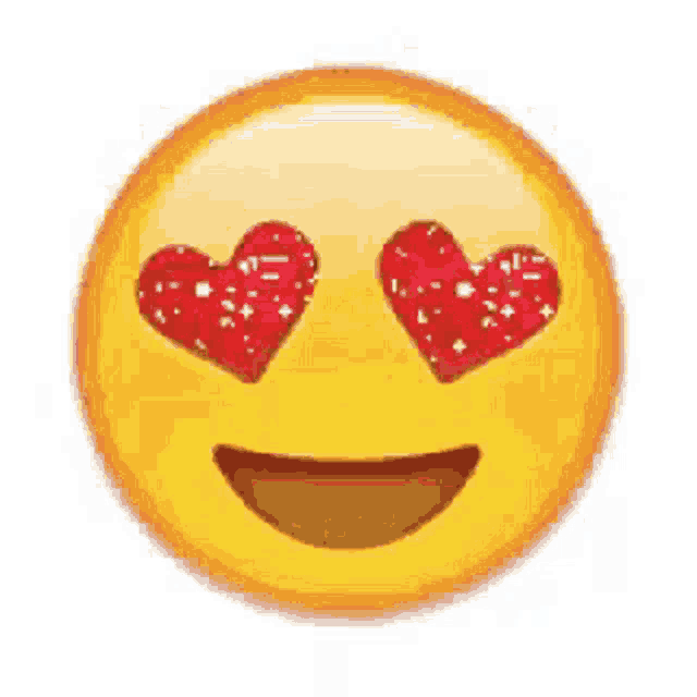 a smiley face with red hearts in its eyes .