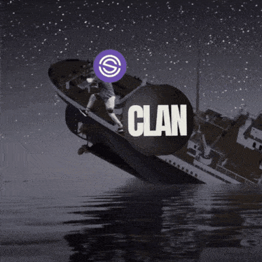 a titanic ship is sinking with the word clan on the front
