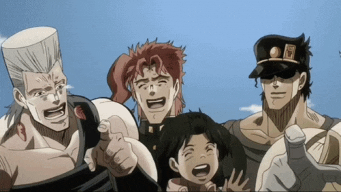 a group of cartoon characters are posing for a picture and one of them is wearing a hat with the number 19 on it