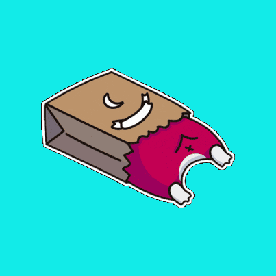 a cartoon drawing of a paper bag with a face
