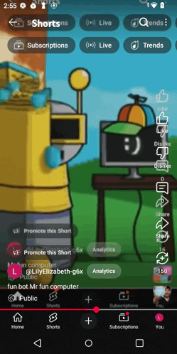 a screenshot of the shorts app showing a robot