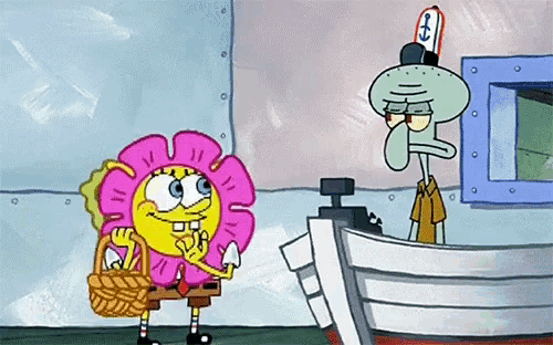 spongebob and squidward are standing next to each other