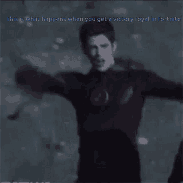 a picture of a man in a black suit with the words this is what happens when you get a victory royal in fortnite below him