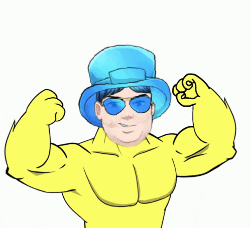 a cartoon of a man wearing a top hat and sunglasses with a speech bubble saying gm