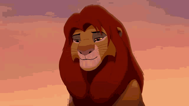 a close up of a cartoon lion with a sad look on his face