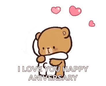 a cartoon of a teddy bear hugging another teddy bear and saying `` i love you happy anniversary ''