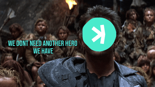 a man stands in front of a group of people with the words we dont need another hero we have above him