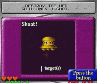 a video game screen that says destroy the ufo with only 1 shot and shoot