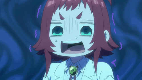 a cartoon girl with red hair and green eyes is holding a cup