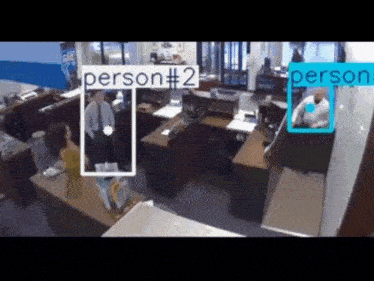 a man and a woman are standing in a room with the words person # 2 visible