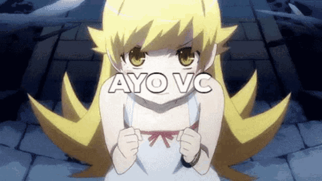 a girl with blonde hair and the words ayo vc written on her chest