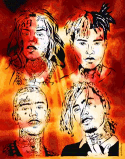 a drawing of rappers including lil peep and lil durk