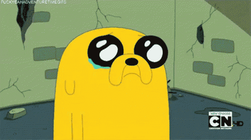 a cartoon character from adventure time is crying with a cn logo in the corner