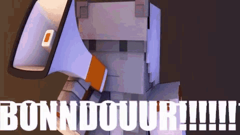 a cartoon character is holding a megaphone in front of his face and says bonndouur !!!