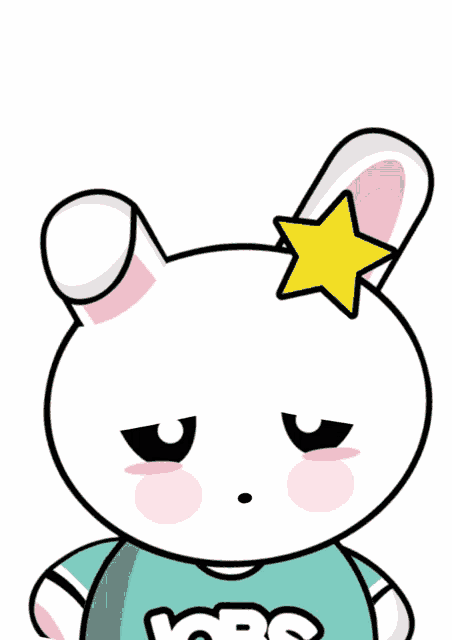 a cartoon rabbit with a star on its head has a question mark above it 's head