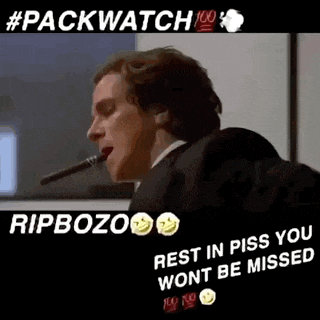a man in a suit is smoking a cigar and says rest in piss you won t be missed .