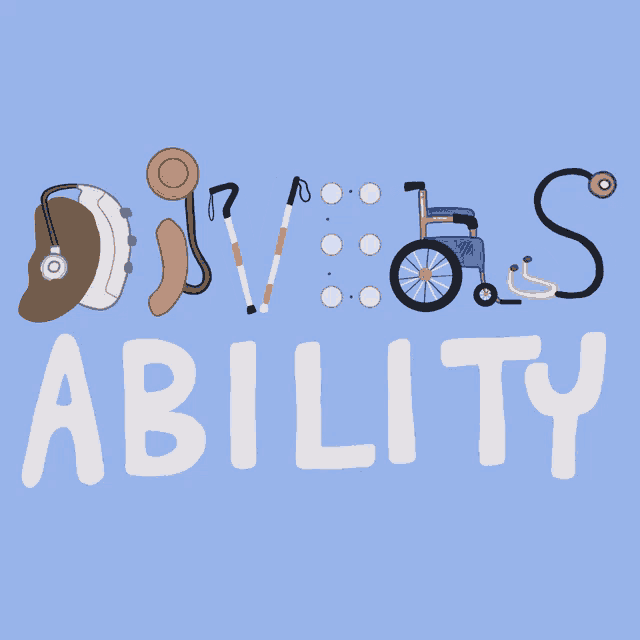 a blue background with the words diversity ability and a wheelchair and stethoscope