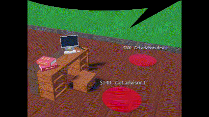 a cartoon drawing of a desk with a computer on it