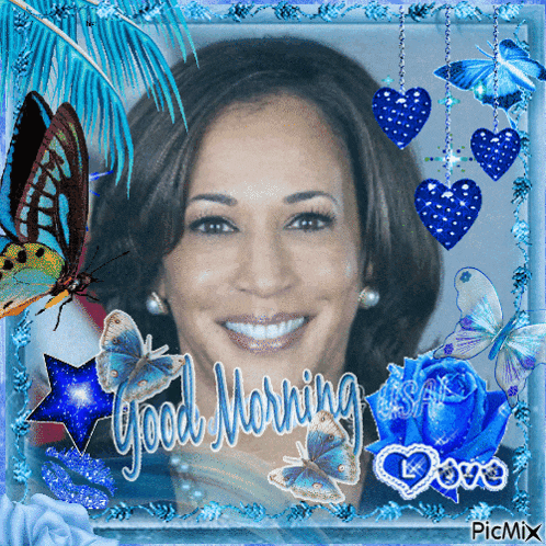 a picture of a woman with the words " good morning love " on it