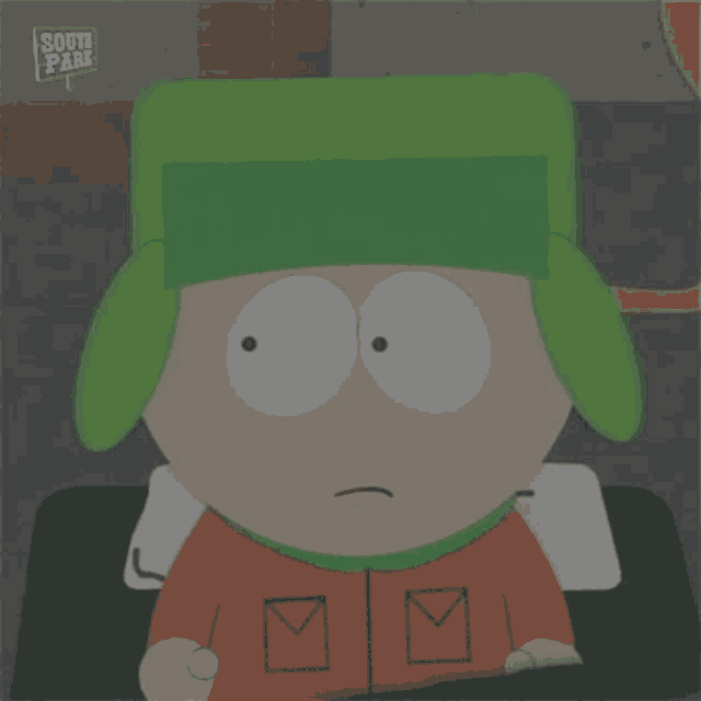 a cartoon character from south park is holding an envelope in his hand