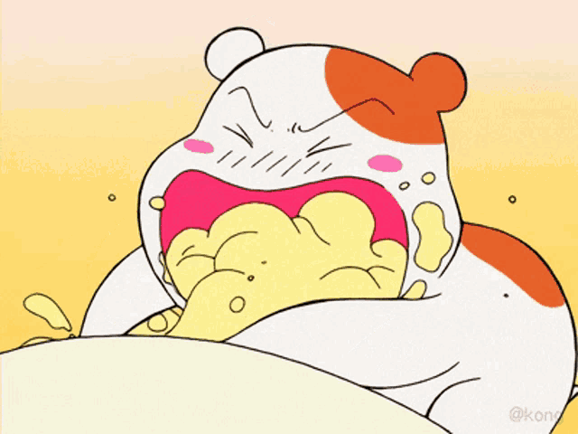 a cartoon drawing of a hamster with its mouth open and tears coming out of it