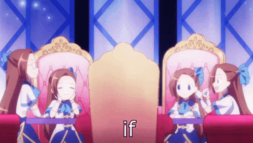a group of anime girls are sitting around a table with the words if written on the screen