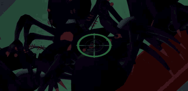a green target is surrounded by spiders in a video game