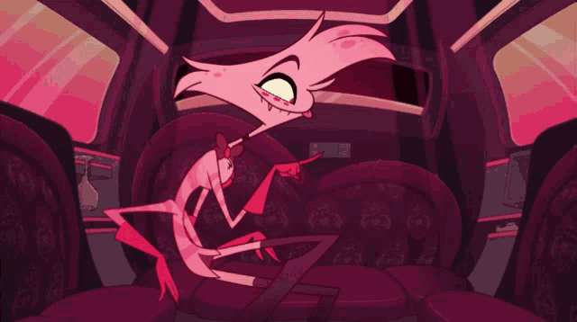 a cartoon character sits in the back seat of a vehicle
