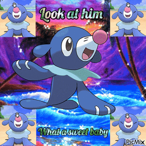 a picture of a pokemon with the words look at him what a sweet baby on it