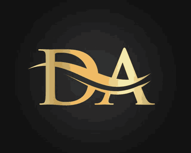 a gold letter da with a wave on a black background