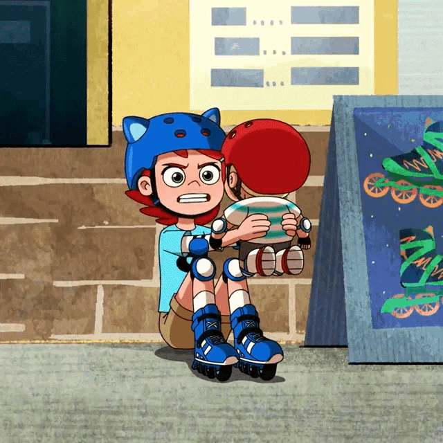 a cartoon of a girl wearing roller skates