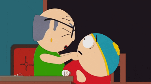 a cartoon of a man with glasses talking to a boy