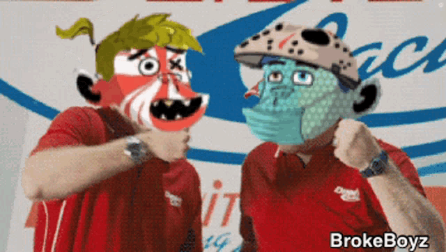 a man wearing a red shirt with the word broke on it