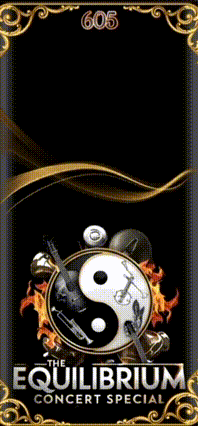 a poster for the equilibrium concert special has a yin yang symbol on it