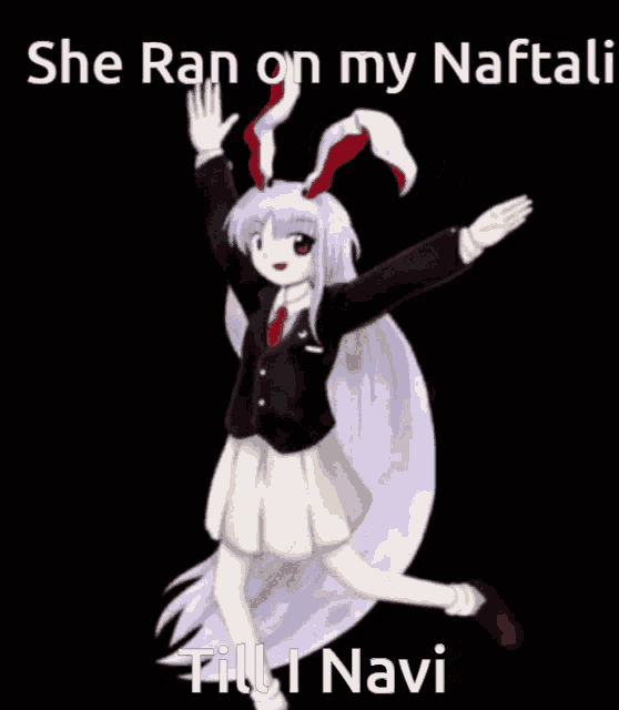 a picture of a girl with bunny ears and the words she ran on my naftali till navi