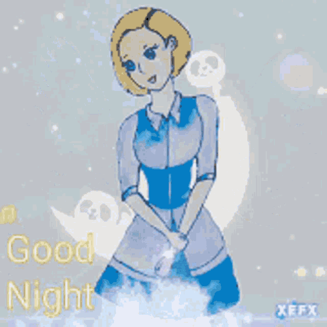 a cartoon drawing of a woman with wings and the words good night