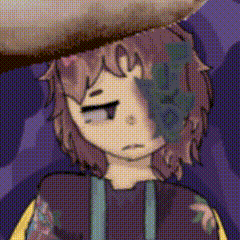 a pixel art drawing of a person with a hat on their head