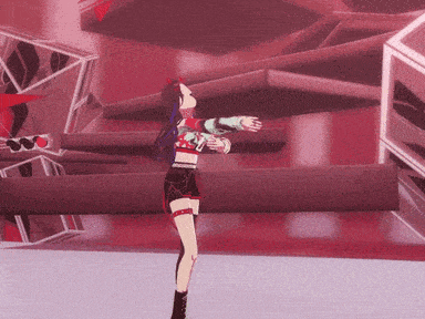 a girl in a red top and shorts is dancing