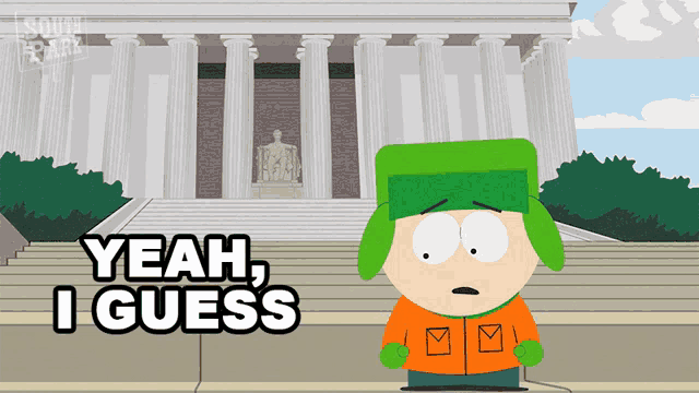 a cartoon character says yeah i guess in front of the lincoln memorial