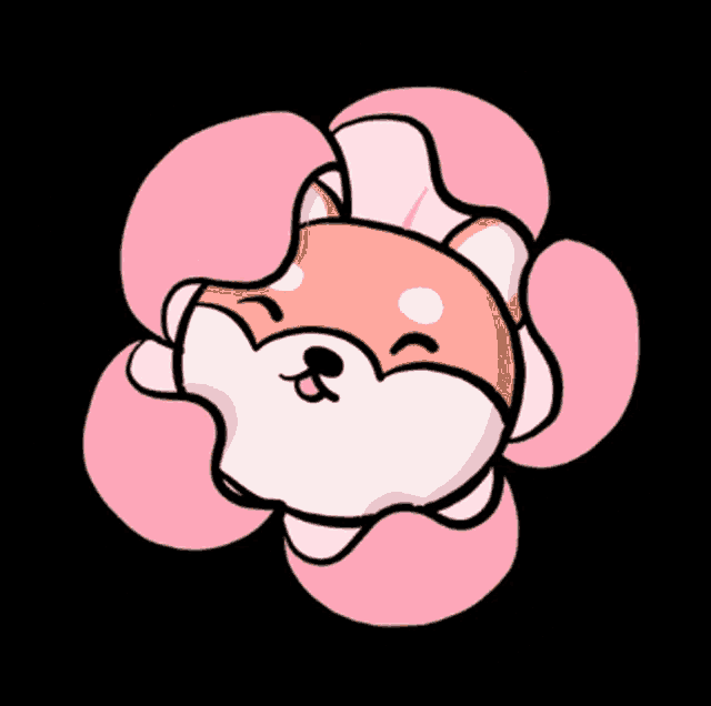 a cartoon drawing of a dog with its eyes closed in a flower