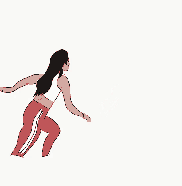 a cartoon drawing of a woman in red pants