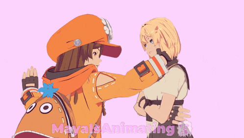 a drawing of two anime girls with the words maya 's animating on the bottom right