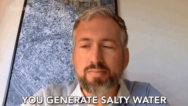 a man says you generate salty water in front of a map