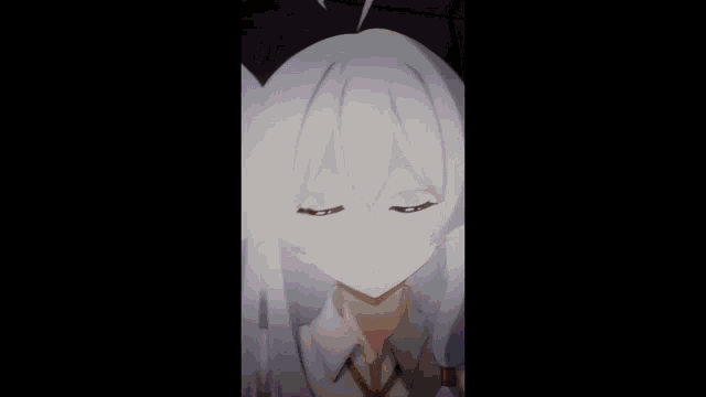 a close up of a anime girl with white hair and blue eyes .