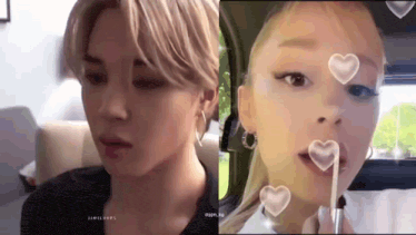 a close up of a man and a close up of a woman applying lipstick .