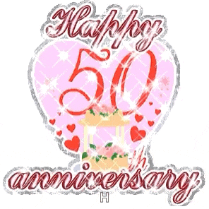a happy 50th anniversary greeting with a heart and hearts