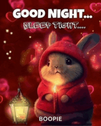 a rabbit in a red jacket is holding a candle and says good night sleep tight .