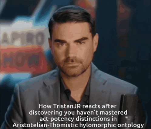 a man in a suit is talking about aristotelian-thomistic hylomorphic ontology