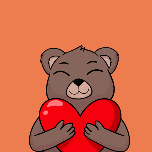 a cartoon teddy bear is holding a red heart