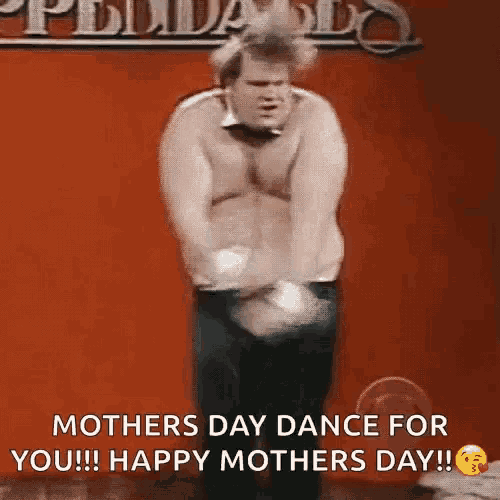 a shirtless man is dancing with the words mothers day dance for you !!! happy mothers day .